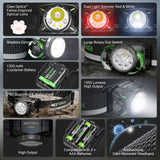 NEXTORCH eStar 1300Lm Dual-Beam White / Red Headlight - Rechargeable + Spare Battery + AAA Compatible - Black