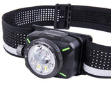 NEXTORCH eStar 1300Lm Dual-Beam White / Red Headlight - Rechargeable + Spare Battery + AAA Compatible - Black