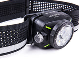 NEXTORCH eStar 1300Lm Dual-Beam White / Red Headlight - Rechargeable + Spare Battery + AAA Compatible - Black