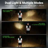 NEXTORCH eStar 1300Lm Dual-Beam White / Red Headlight - Rechargeable + Spare Battery + AAA Compatible - Black