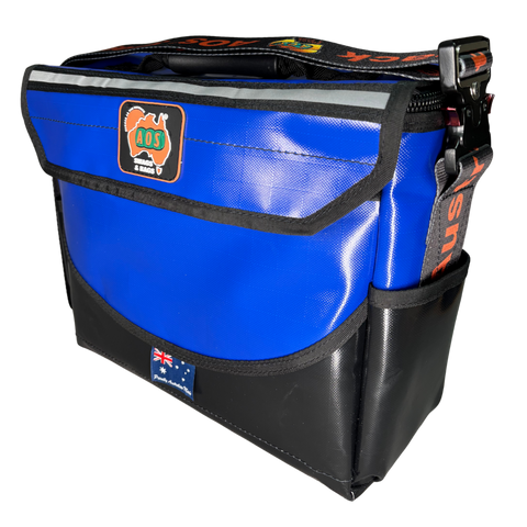 AOS Aussie Made DLX Saltwater Resistant Tackle Bag, Adjustable Shoulder Strap - Blue PVC