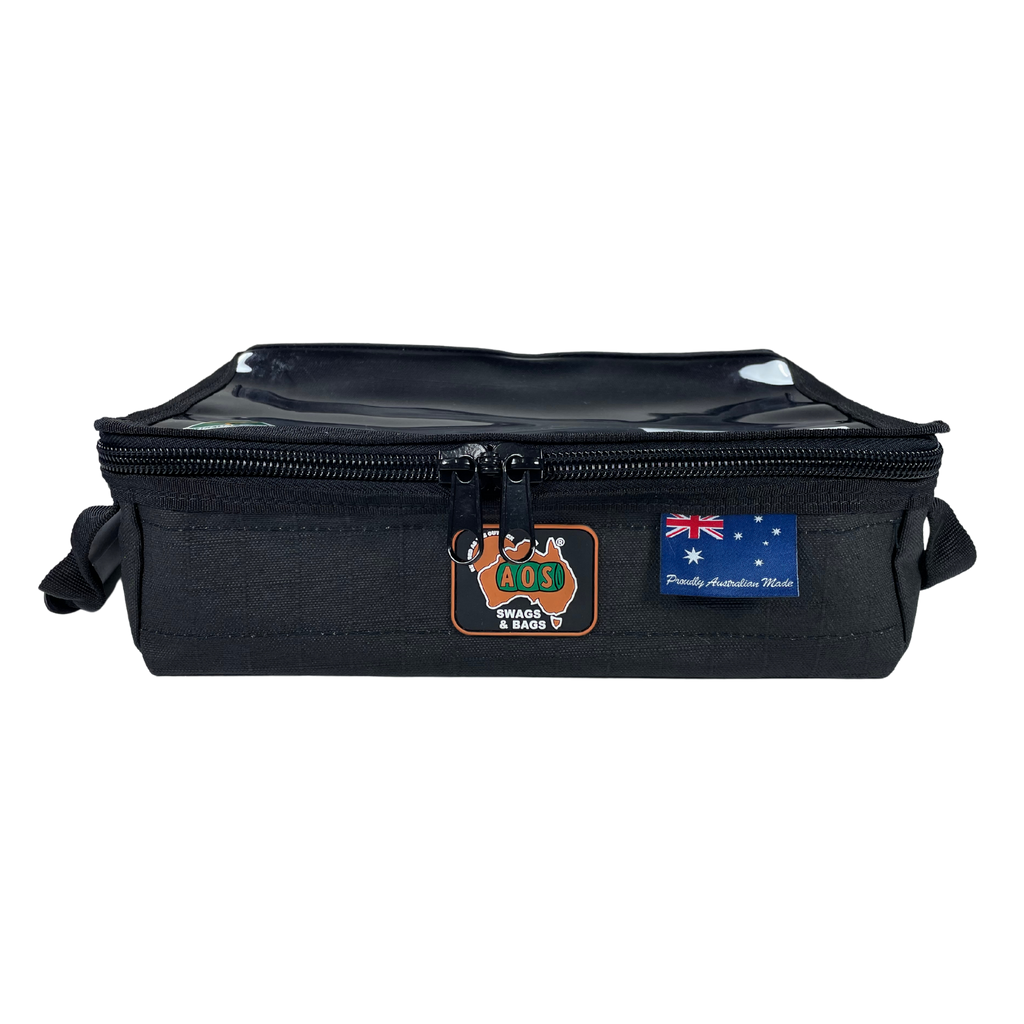 AOS 4WD Australian Made Rip Stop Canvas Universal Rear Seat storage  Organiser with Stiffening Rods - 12 Pockets - Black - Aussie Outback  Supplies