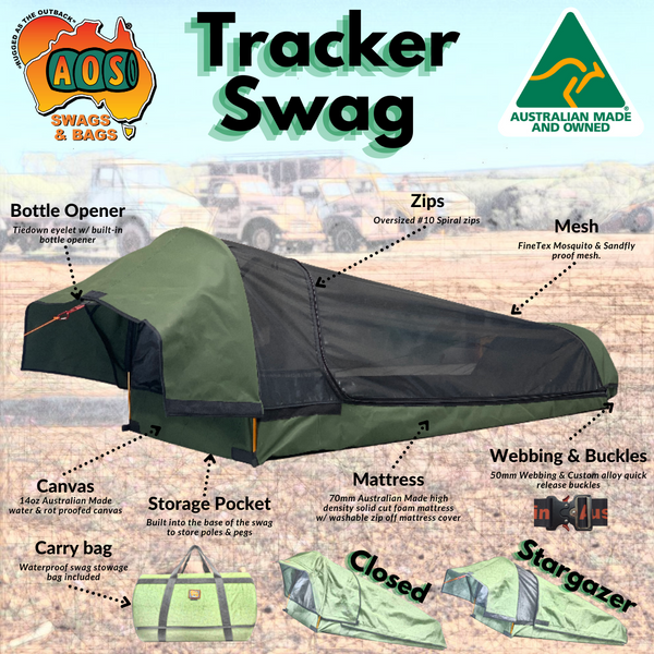 AOS AUSTRALIAN MADE TRACKER DELUXE DOME CANVAS SWAG – Aussie